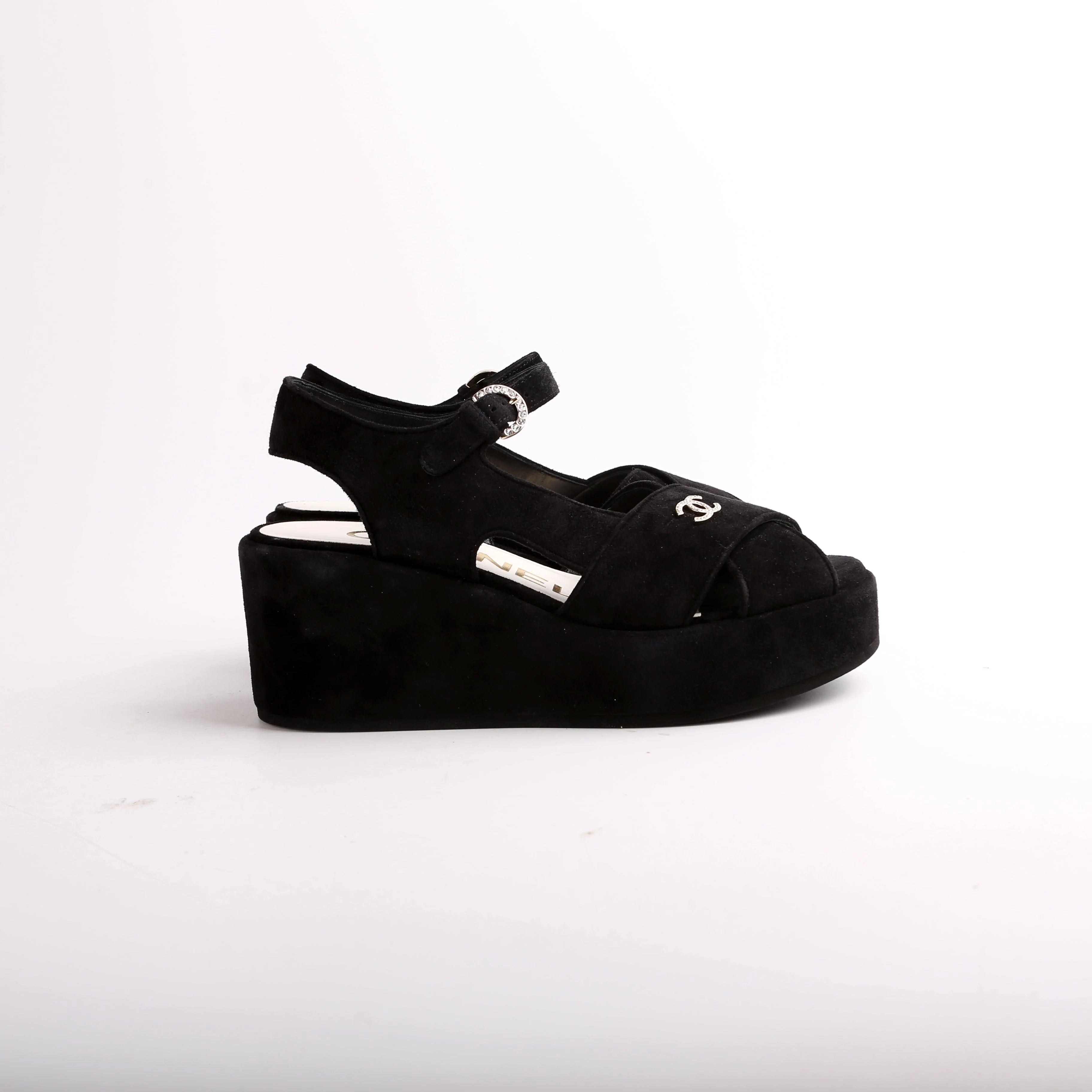 Channel Suede CC Plat Form Sandals Size 38
