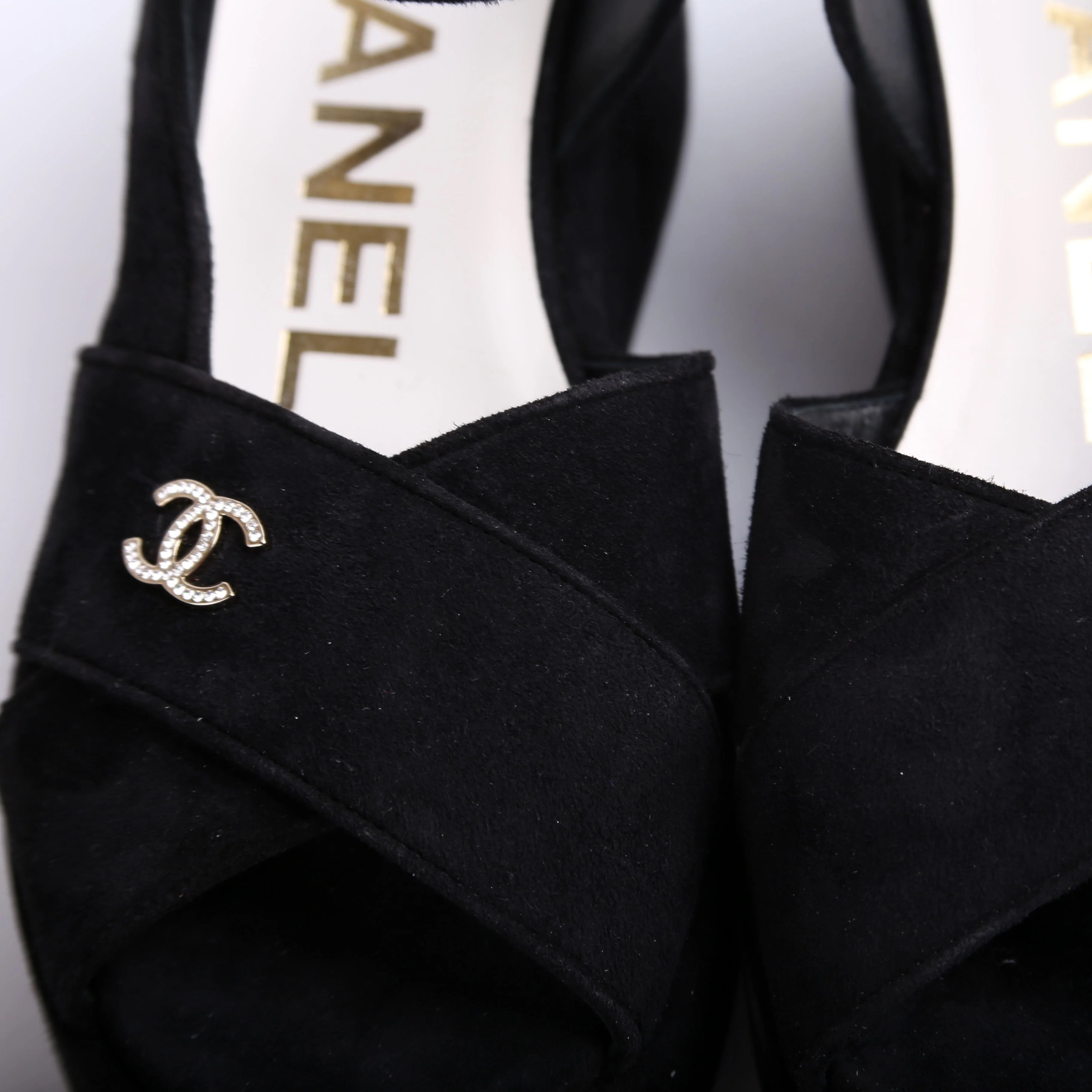 Channel Suede CC Plat Form Sandals Size 38