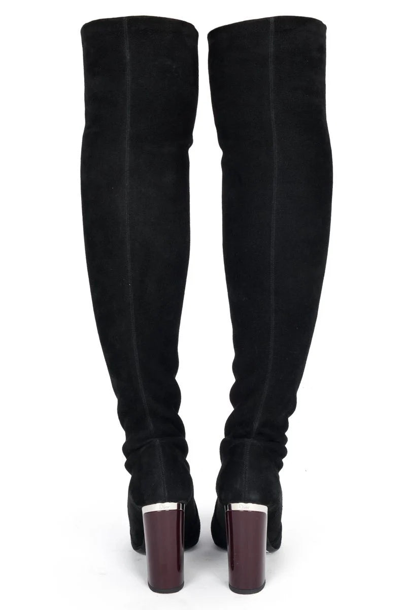 Christian Dior Black Suede Over the Knee Boots