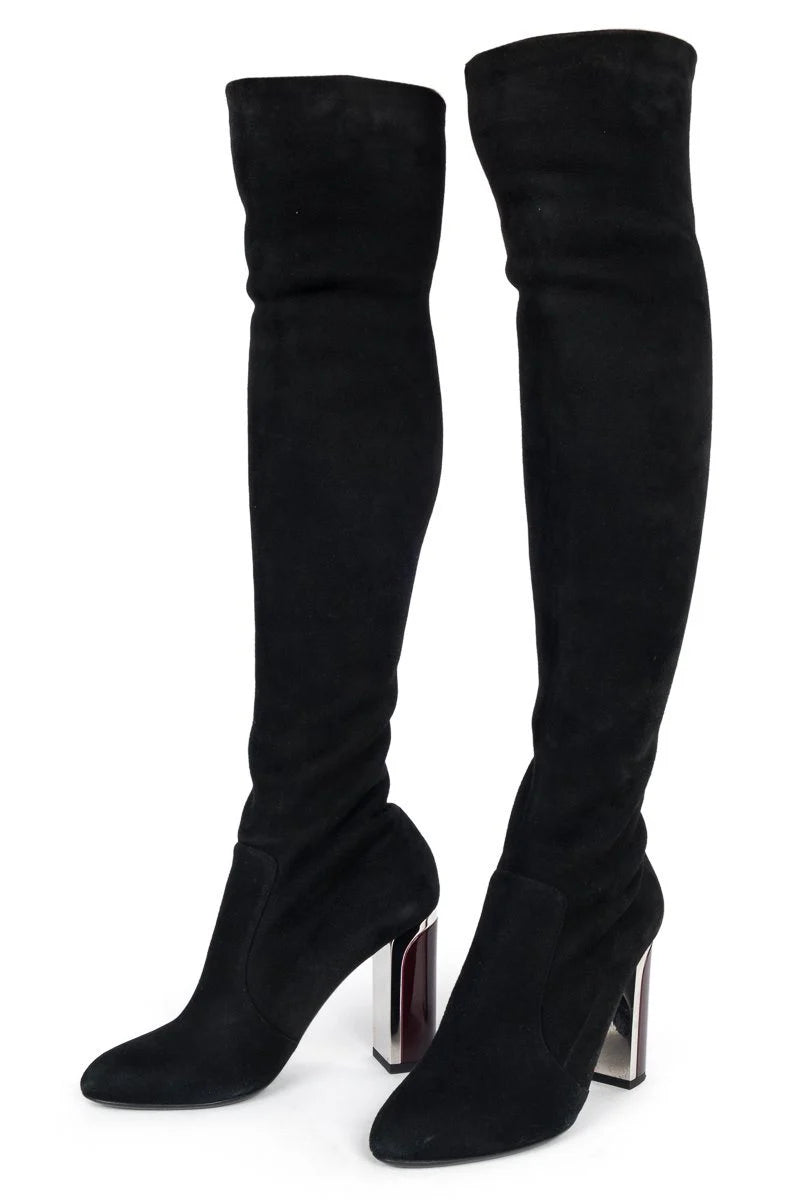 Christian Dior Black Suede Over the Knee Boots
