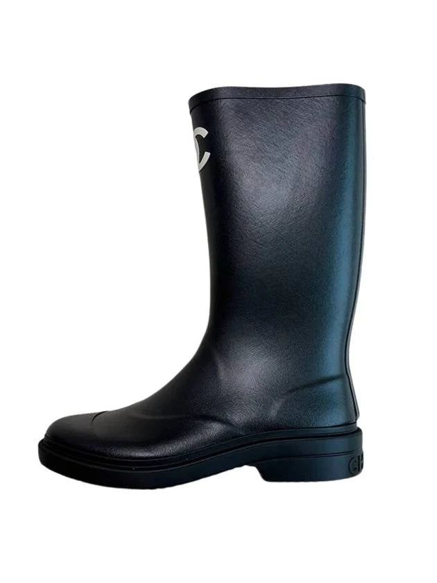 CC Logo Caoutchouc Rain Boots Black Chanel