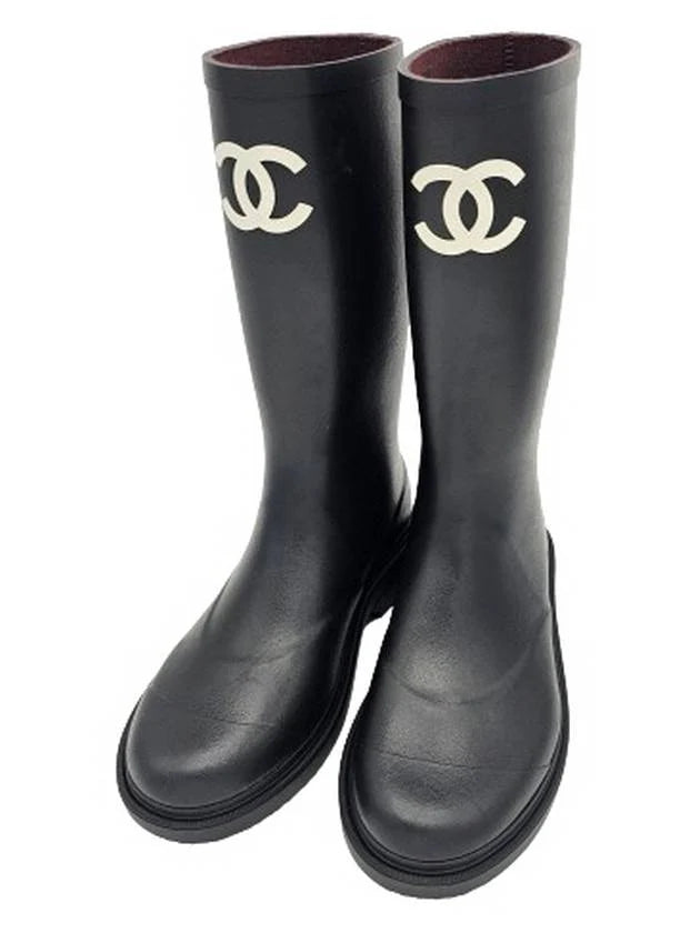 CC Logo Caoutchouc Rain Boots Black Chanel