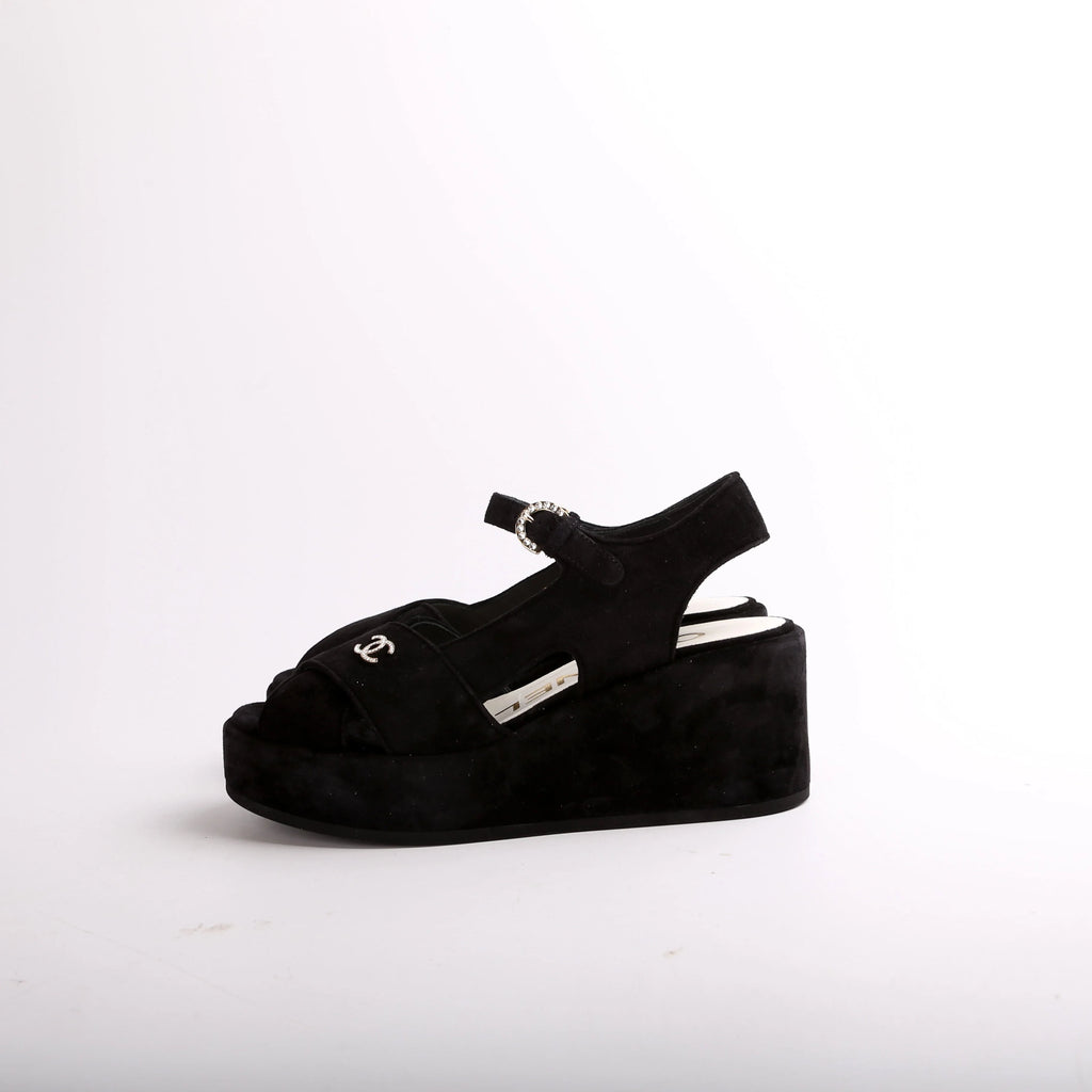 Channel Suede CC Plat Form Sandals Size 38