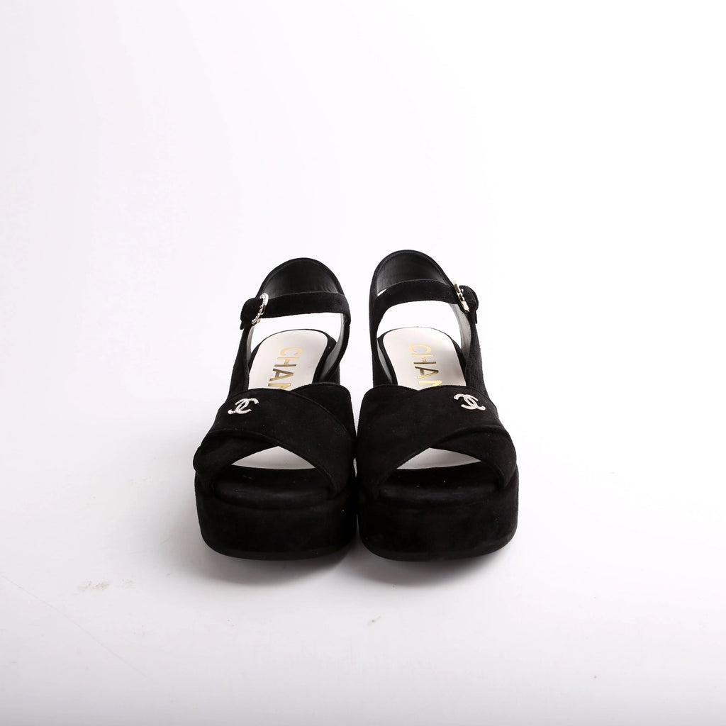 Channel Suede CC Plat Form Sandals Size 38