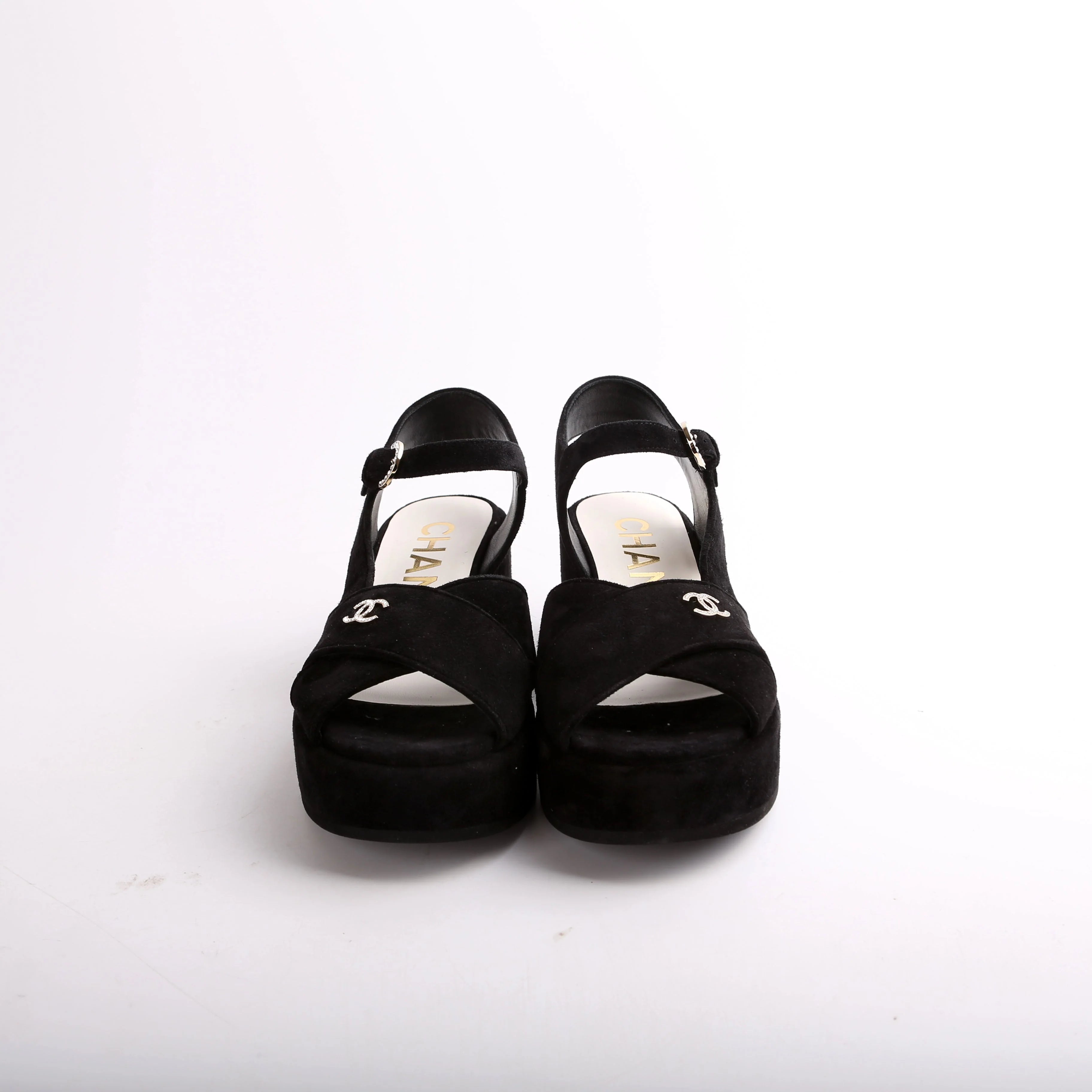 Channel Suede CC Plat Form Sandals Size 38